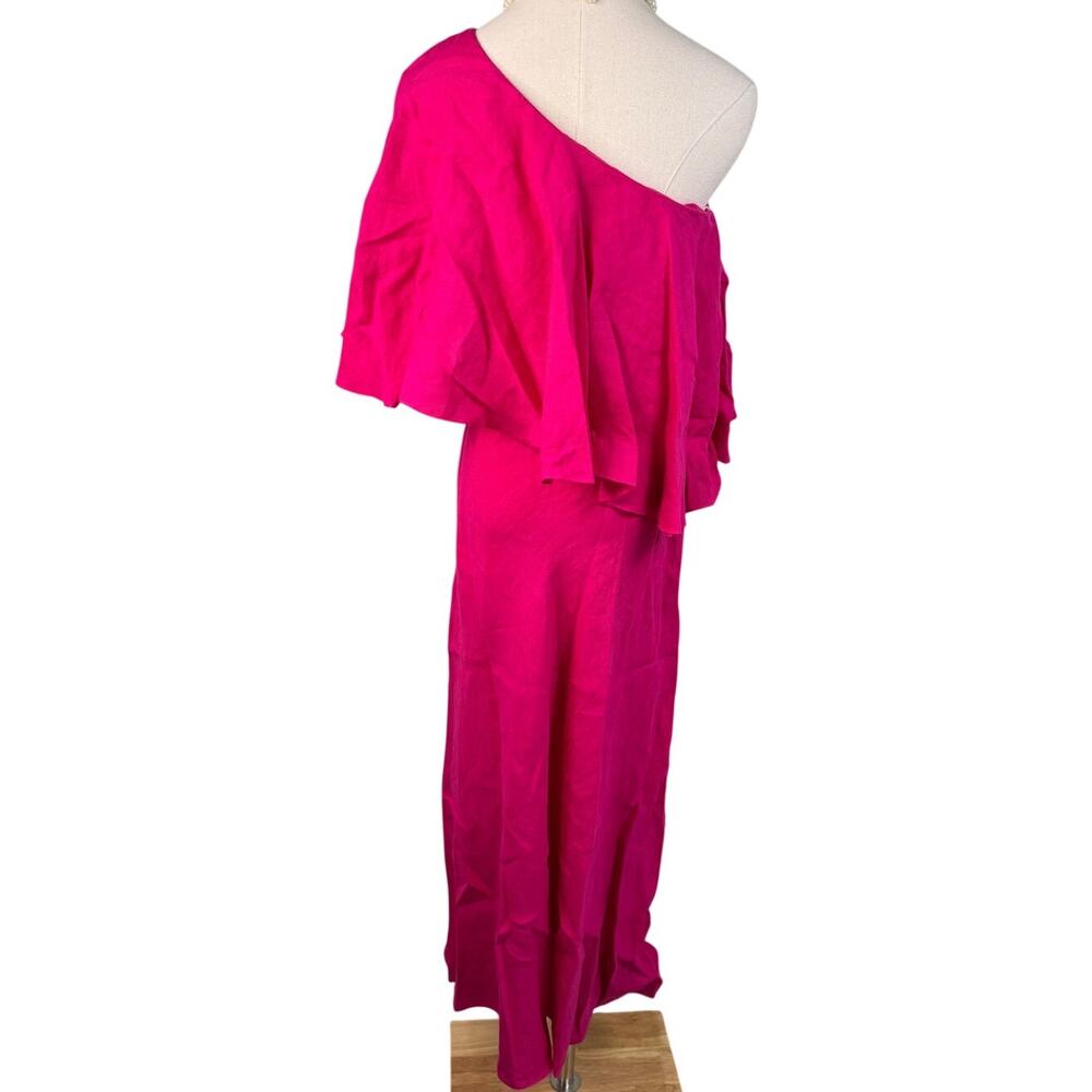 Three Graces London Valentina One Shoulder Linen Maxi Dress pink size UK 8 US 4 - Picture 9 of 15